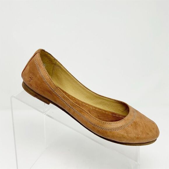 Frye Carson Ballet Flat Cognac Tan Brown Leather Slip-On Casual Shoes Size 7 - Picture 1 of 13